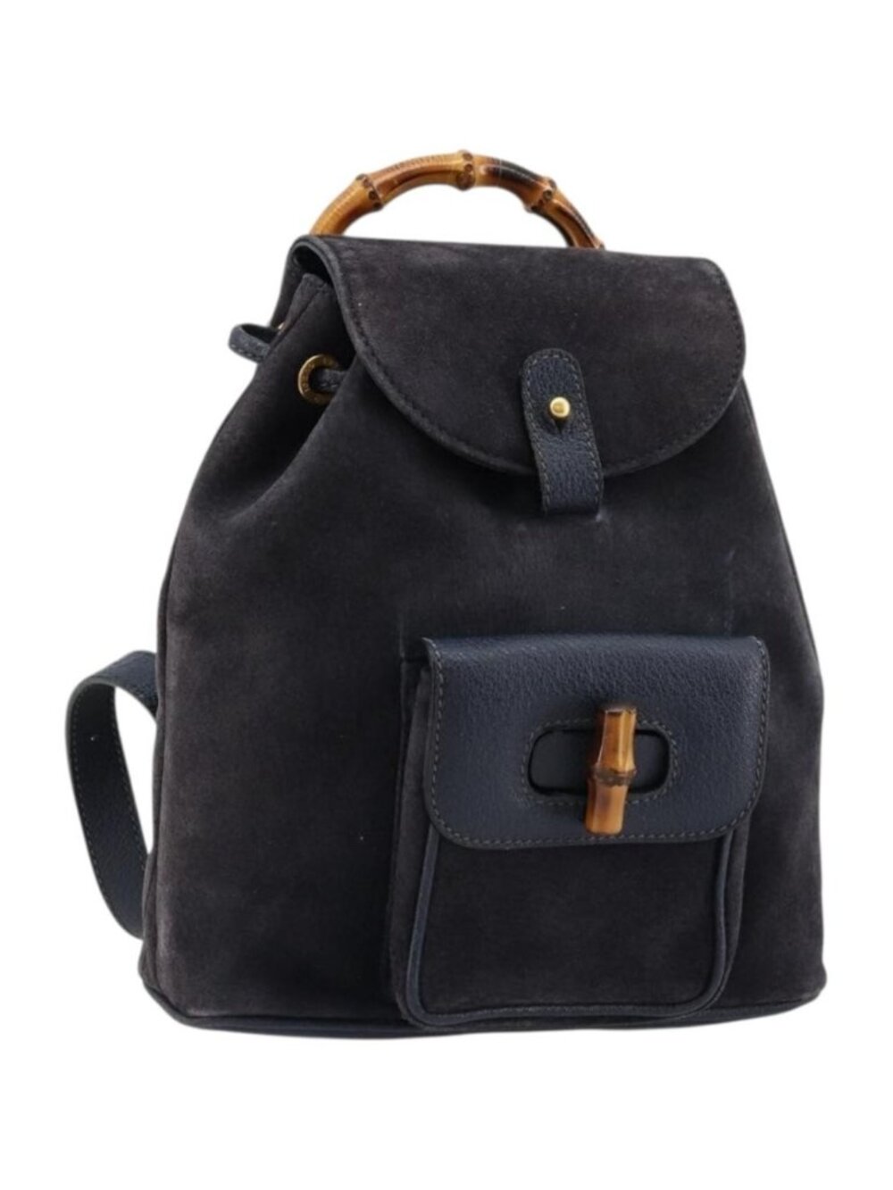 GUCCI Bamboo Backpack Suede Navy Gold 003 2034 0030